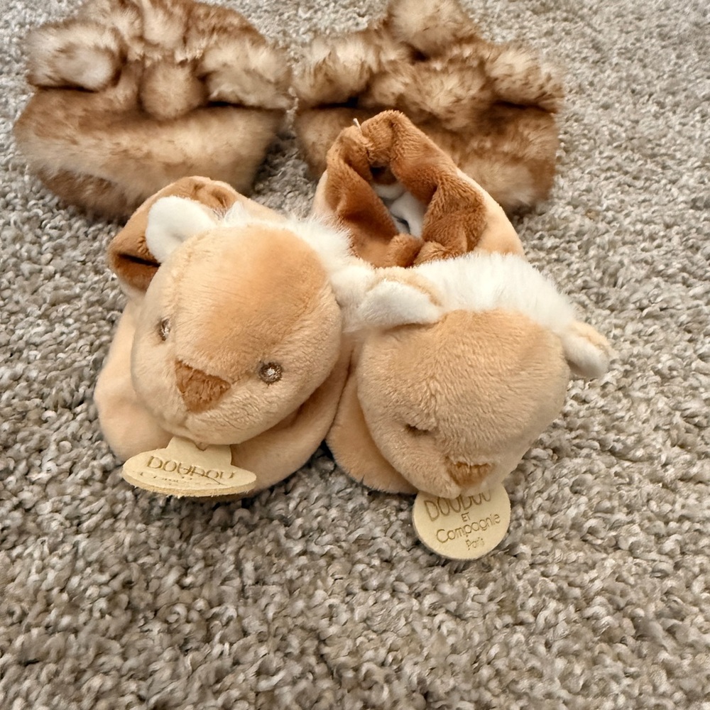 2 Pair Adorable Plush Animal Slippers